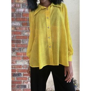 Yellow & Black Dotted Long Sleeve Blouse | Sheer Loose Top | Long Sleeve Shirt